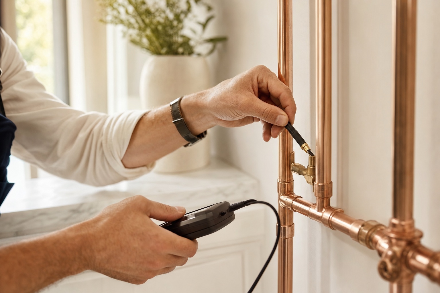 Forensic leak detection specialist at work